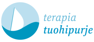 Terapia Tuohipurjeen logossa on sinisillä aalloilla keinuva valkea purje.